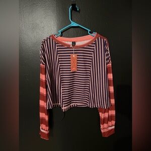 SHEIN Pink and Red Striped Crop Top